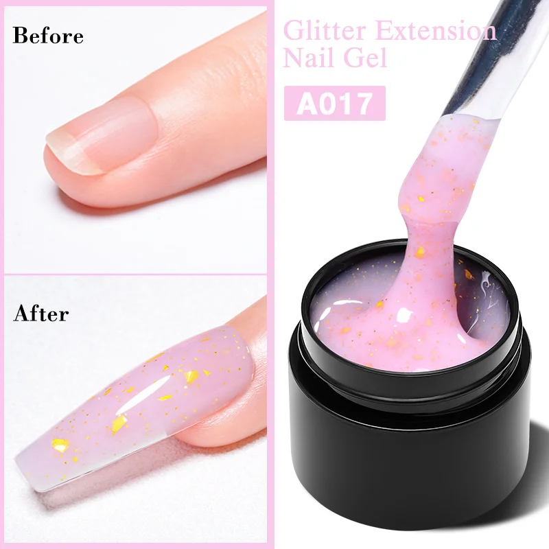 MEET ACROSS 핑크 글리터 퀵 익스텐션 젤 네일 광택제, 금박 효과 베르니스 반영구 UV 젤 네일 아트 하드 젤, 7ML