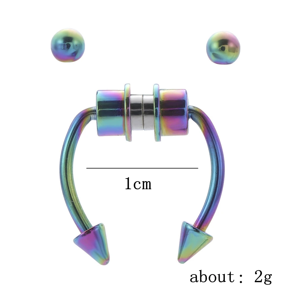 U자형 가짜 코 링 힙 후프 셉텀 락 스테인레스 스틸 자석 코 피어싱 펑크 피어싱 바디 쥬얼리, 무료 배송, 1 개