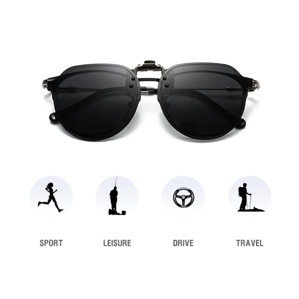 VIVIBEE 남성 편광 렌즈 선글라스에 클립을 뒤집기 여성 빅 사이즈 운전 선글라스 클립 2025 Trending Product