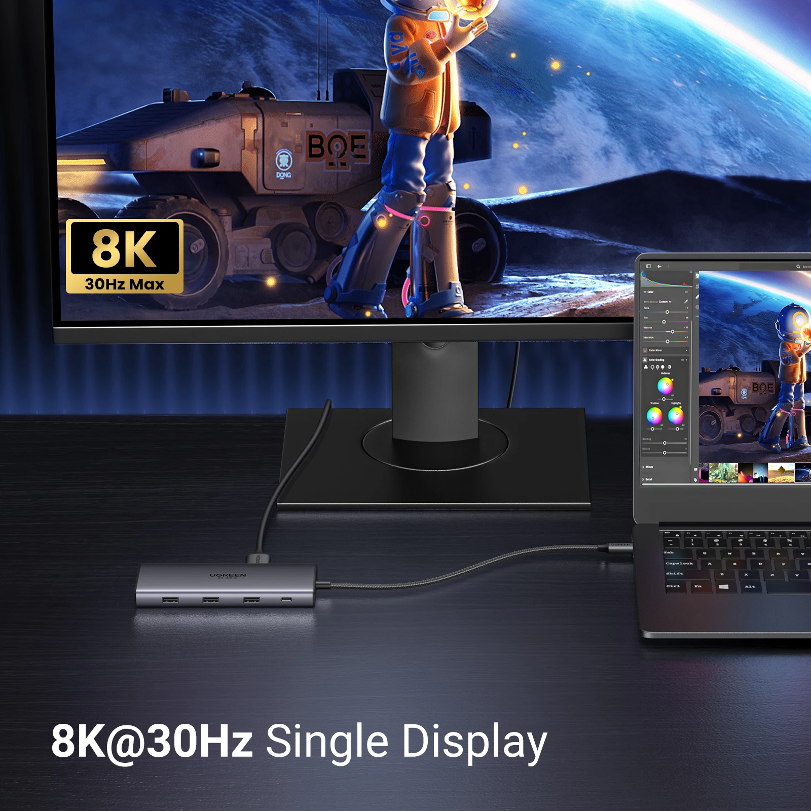 UGREEN 듀얼 HDMI USB-C 허브 8K 4K HDMI 어댑터 MacBook Pro Air 노트북 USB 허브용 RJ45 USB3.0 PD 100W 도크가 포함된 10 in 1 분배기