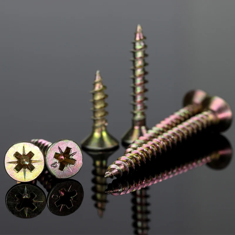 크로스 플랫 헤드 나무 나사 M3.5 M4 M5 건설 나사 노란색 아연 도금 셀프 태핑 나무 나사 캐비닛 섬유판