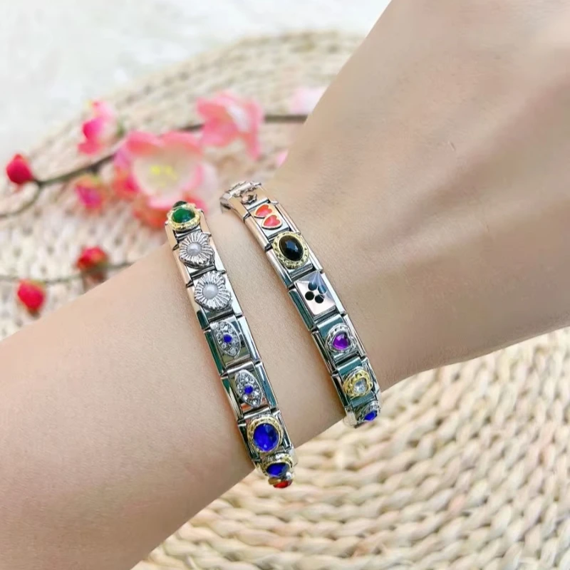 2025 새로운 오리지널 럭셔리 지르콘 사랑 이탈리아 매력 링크 맞는 9mm 팔찌 스테인레스 스틸 쥬얼리 만들기