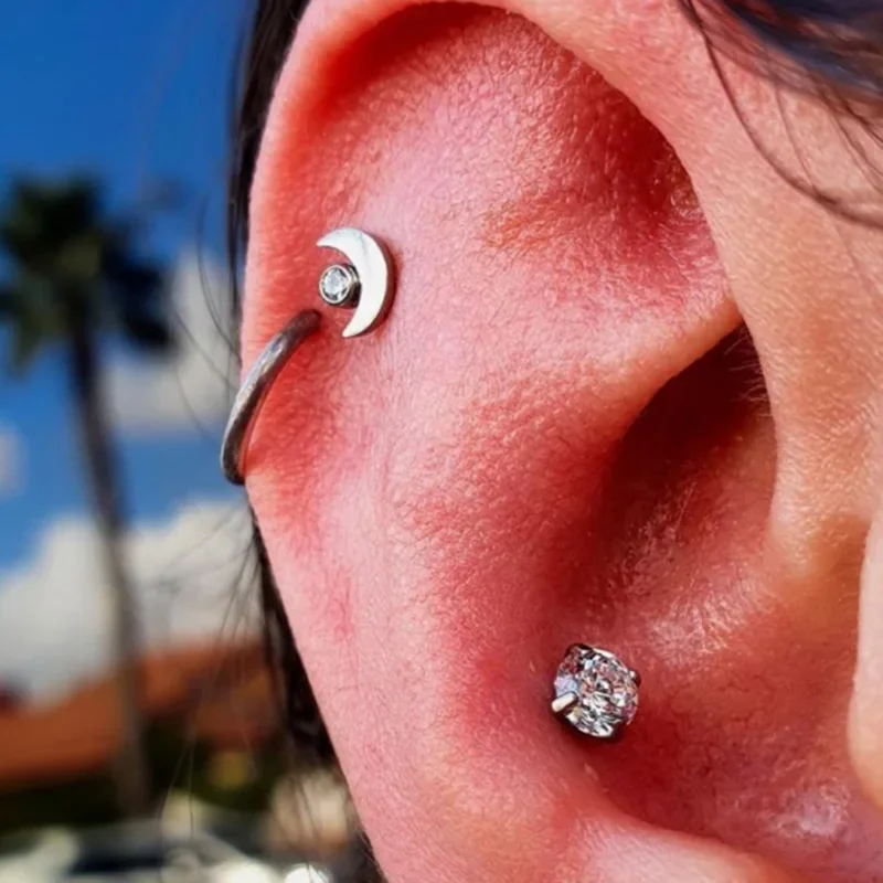 ASTM F136 티타늄 PIERC 귀 립 스터드, 원형 CZ 탑 Labret 코 스터드 스레드 귀걸이 멀티 사이즈 바디 피어싱 쥬얼리