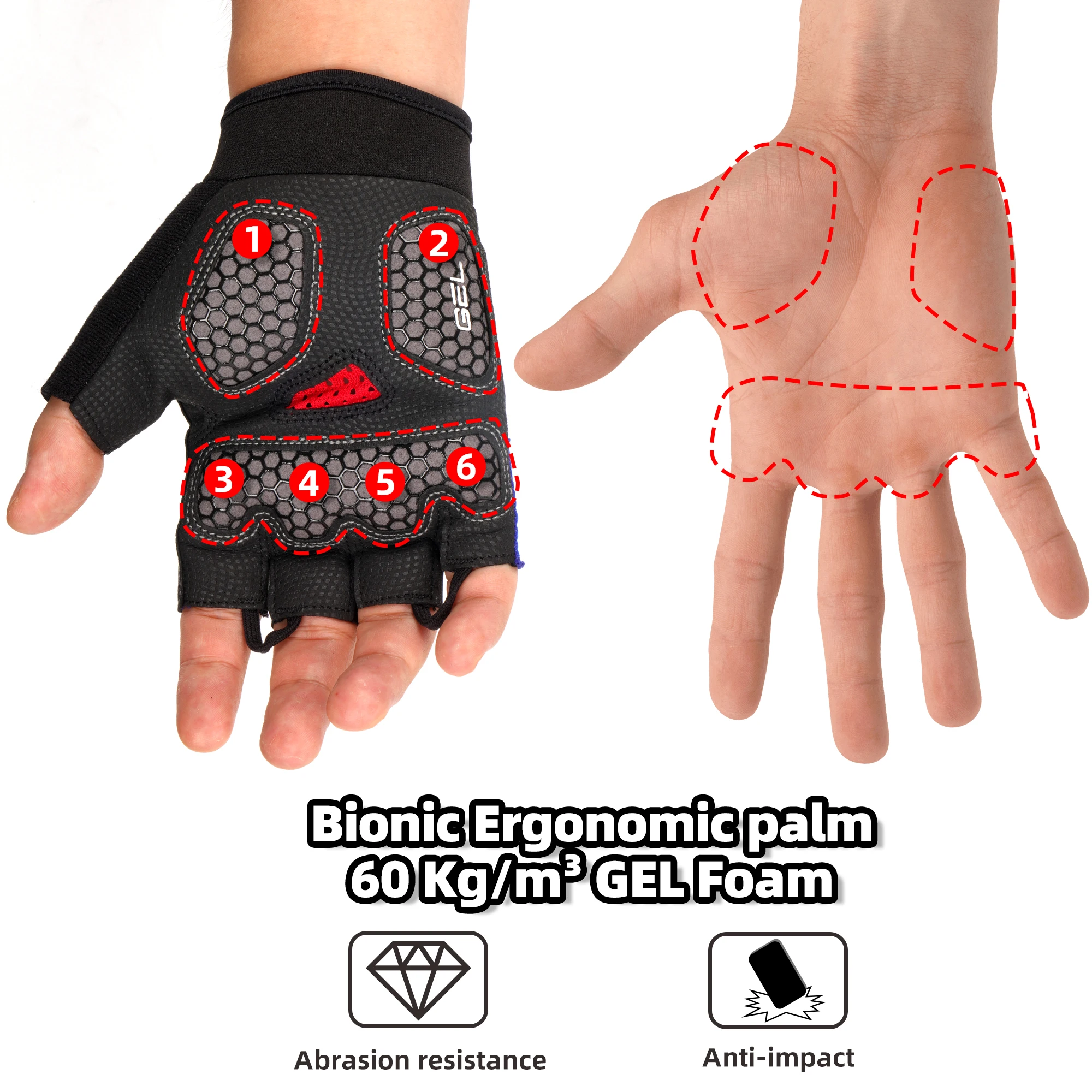 DAREVIE 사이클링 장갑 젤 패드, 폼 충격 방지 사이클링 장갑, 하프 핑거, 생체 공학적 MTB 장갑, 프로 팀, 60kg/m³, 남녀공용