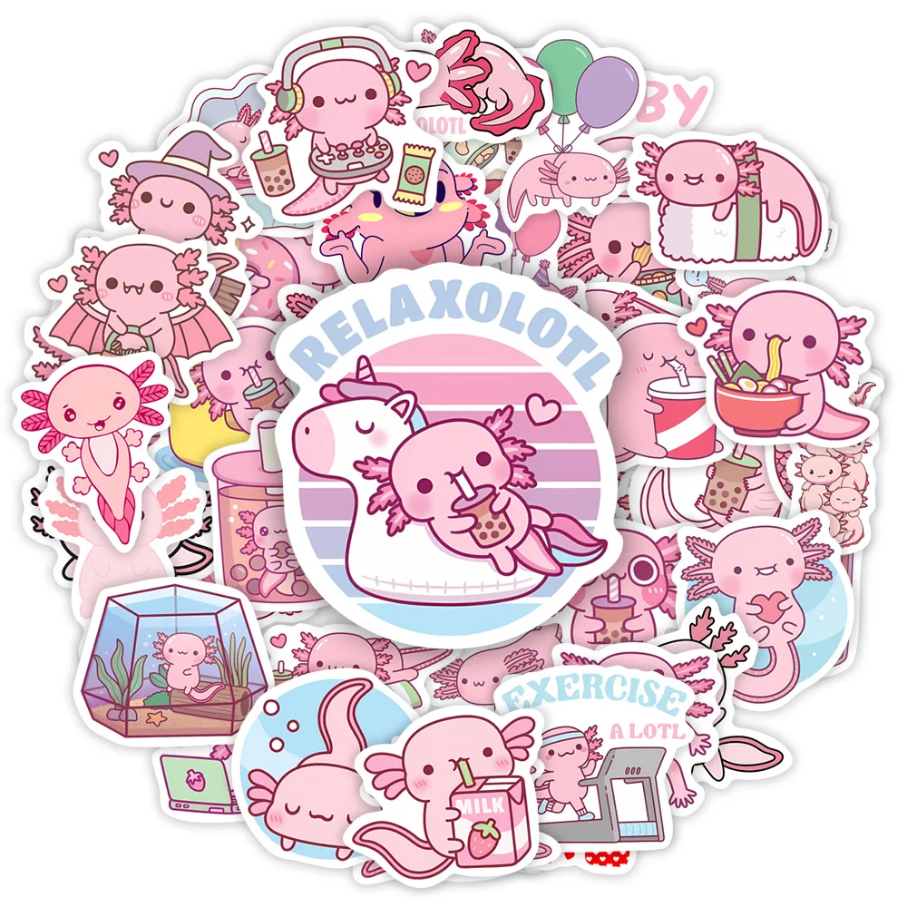 Kawaii 만화 Axolotl 스티커 귀여운 동물 어린이 DIY 장난감 선물 낙서 데칼 전화 수하물 노트북 스크랩북 방수