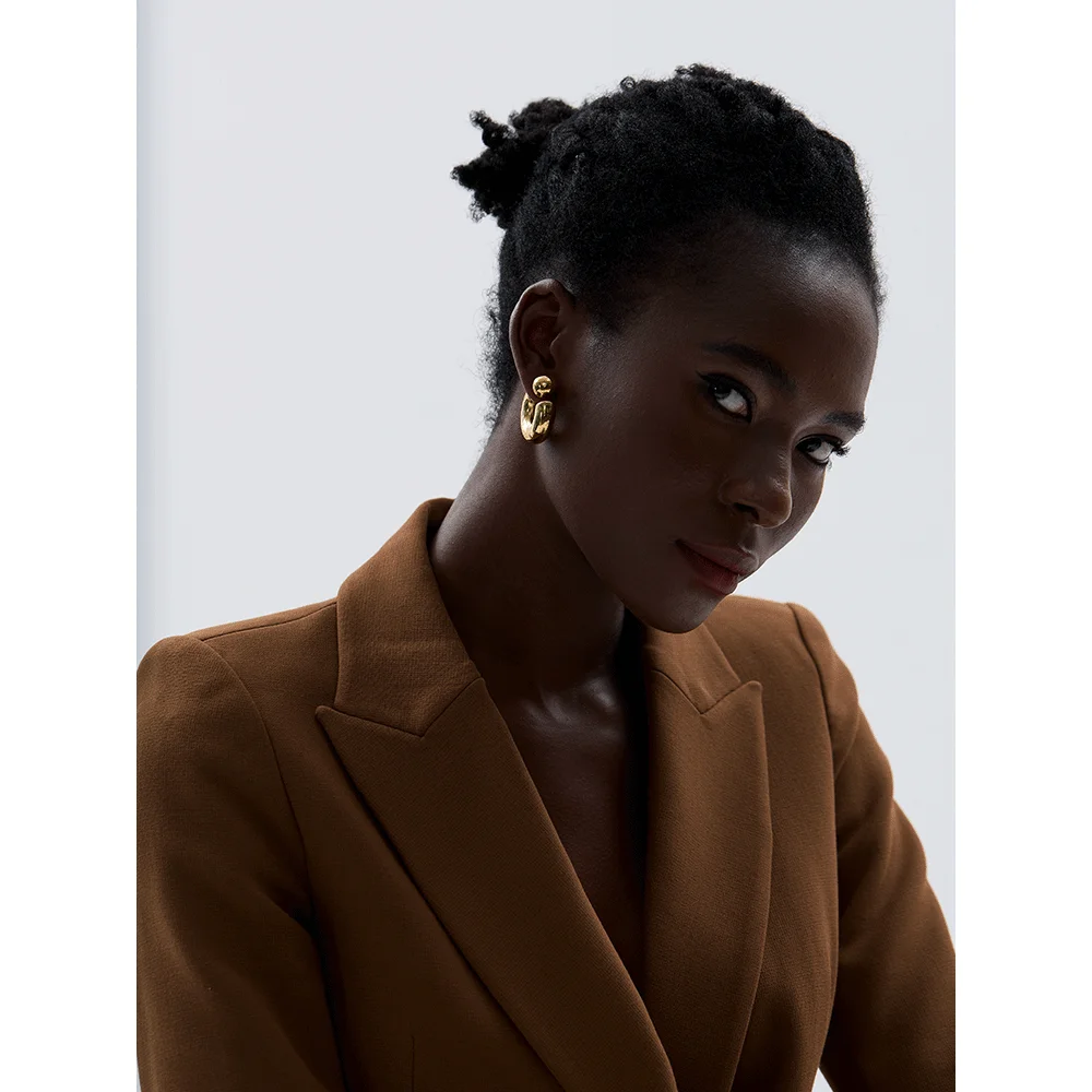 Yhpup 스테인레스 스틸 C 모양 라운드 Chunky 특이한 귀걸이 쥬얼리 방수 금속 질감 매력적인 여성 액세서리 선물