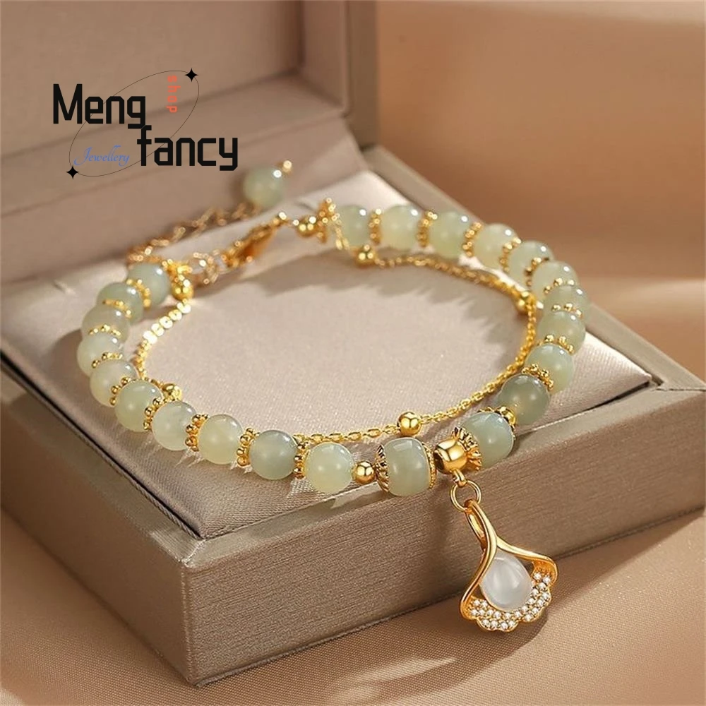 천연 Hetian Jasper 세 가지 삶에는 살구가 있습니다. 이중 살구 잎 팔찌 절묘한 매력 럭셔리 패션 쥬얼리