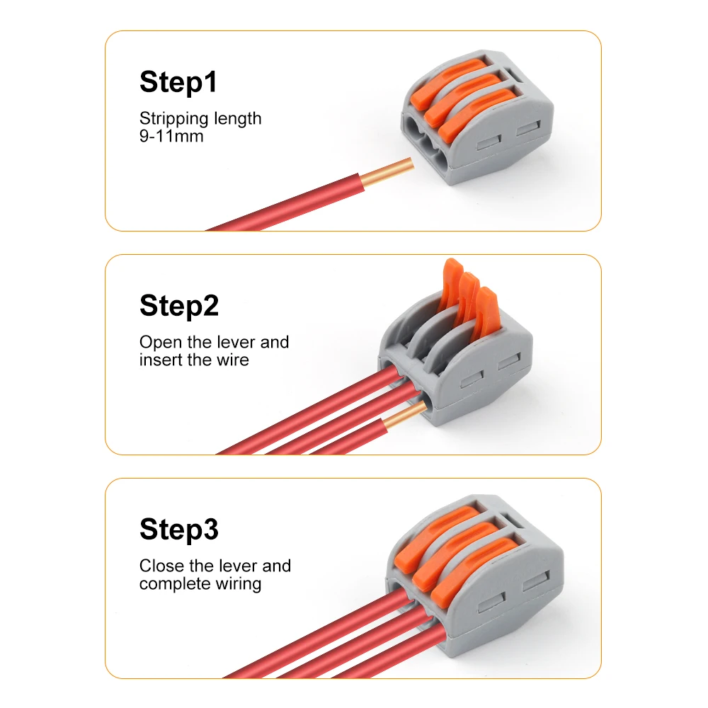 레버 와이어 퀵 커넥터, 전기 컴팩트 터미널 블록, AWG28-12 와이어링 도체, 스플라이싱, 2 홀, 3 홀, 4 홀, 5/8 홀, 10 개