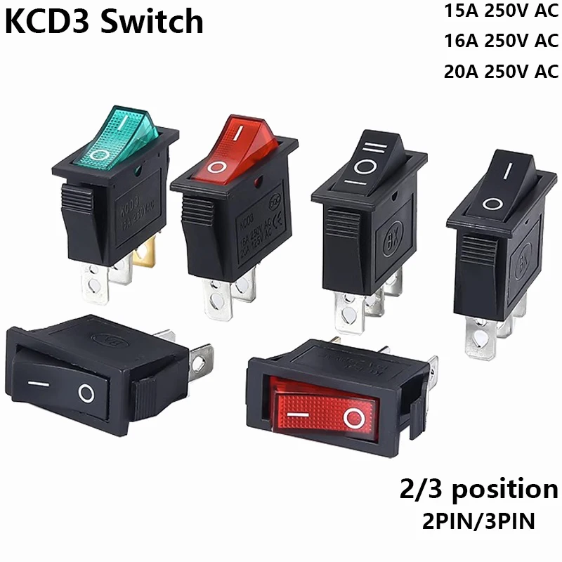 1PCS KCD3 로커 스위치 ON-OFF ON-OFF-ON 2 위치 3 핀 전기 장비 (조명 전원 스위치 포함) 16A 250V / 20A 125V AC title=1PCS KCD3 로커 스위치 ON-OFF ON-OFF-ON 2 위치 3 핀 전기 장비 (조명 전원 스위치 포함) 16A 250V / 20A 125V AC