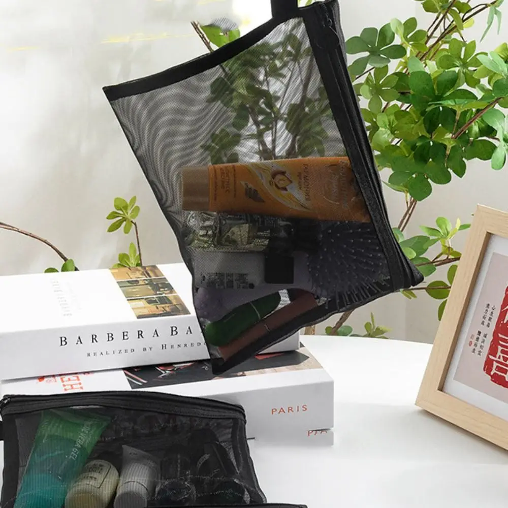 패션 대용량 메쉬 화장품 가방 사각형 가방 지퍼 가방 메이크업 가방 연필 케이스 워시 파우치 화장품 케이스 숙녀