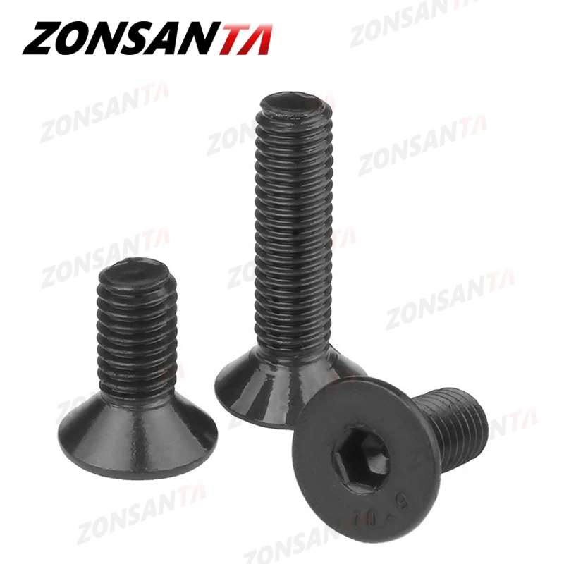 ZONSANTA M2 M2.5 M3 M4 M5 M6 Din7991 탄소강 볼트 DIY 육각형 육각 소켓 플랫 헤드 카운터 싱크 나사 검정색 가구 나사