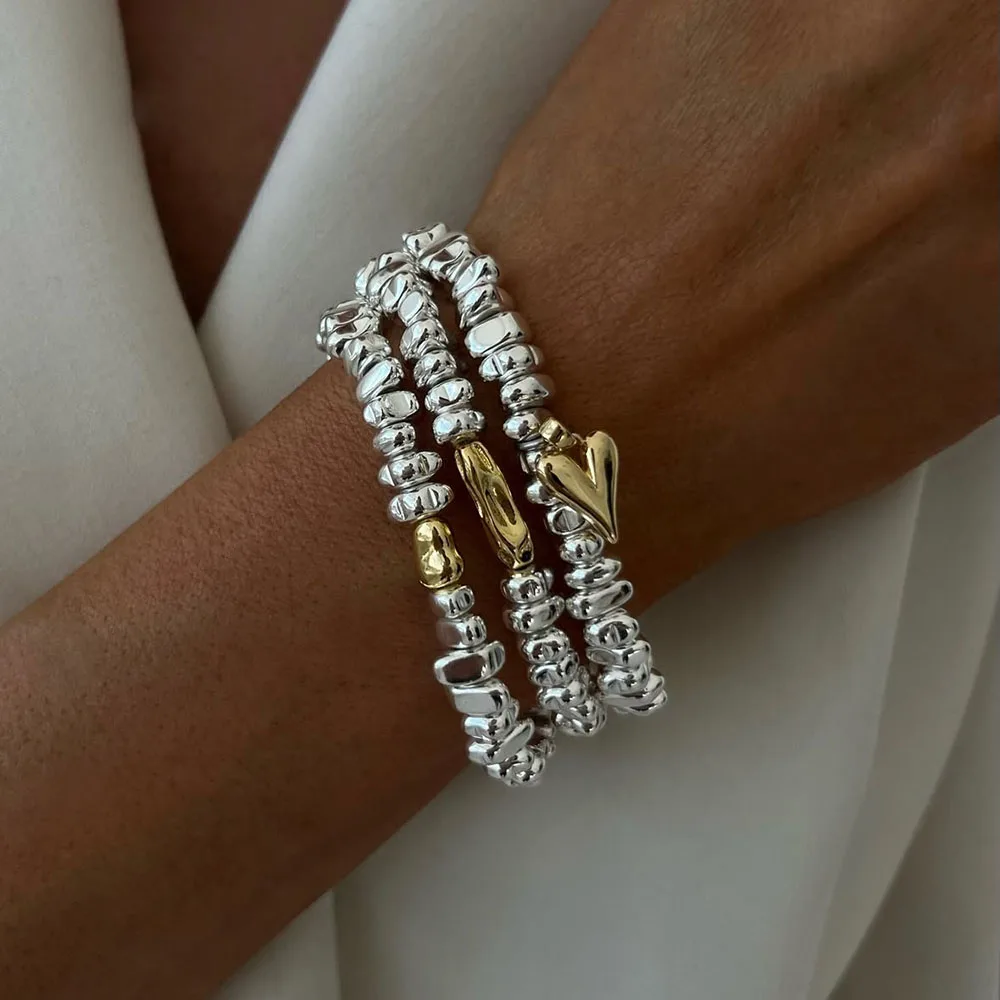 여성용 빈티지 불규칙 CCB 비즈 체인, 하트 펜던트 쥬얼리, 발렌타인 선물, 3 개/세트, 신상 패션 팔찌, B064