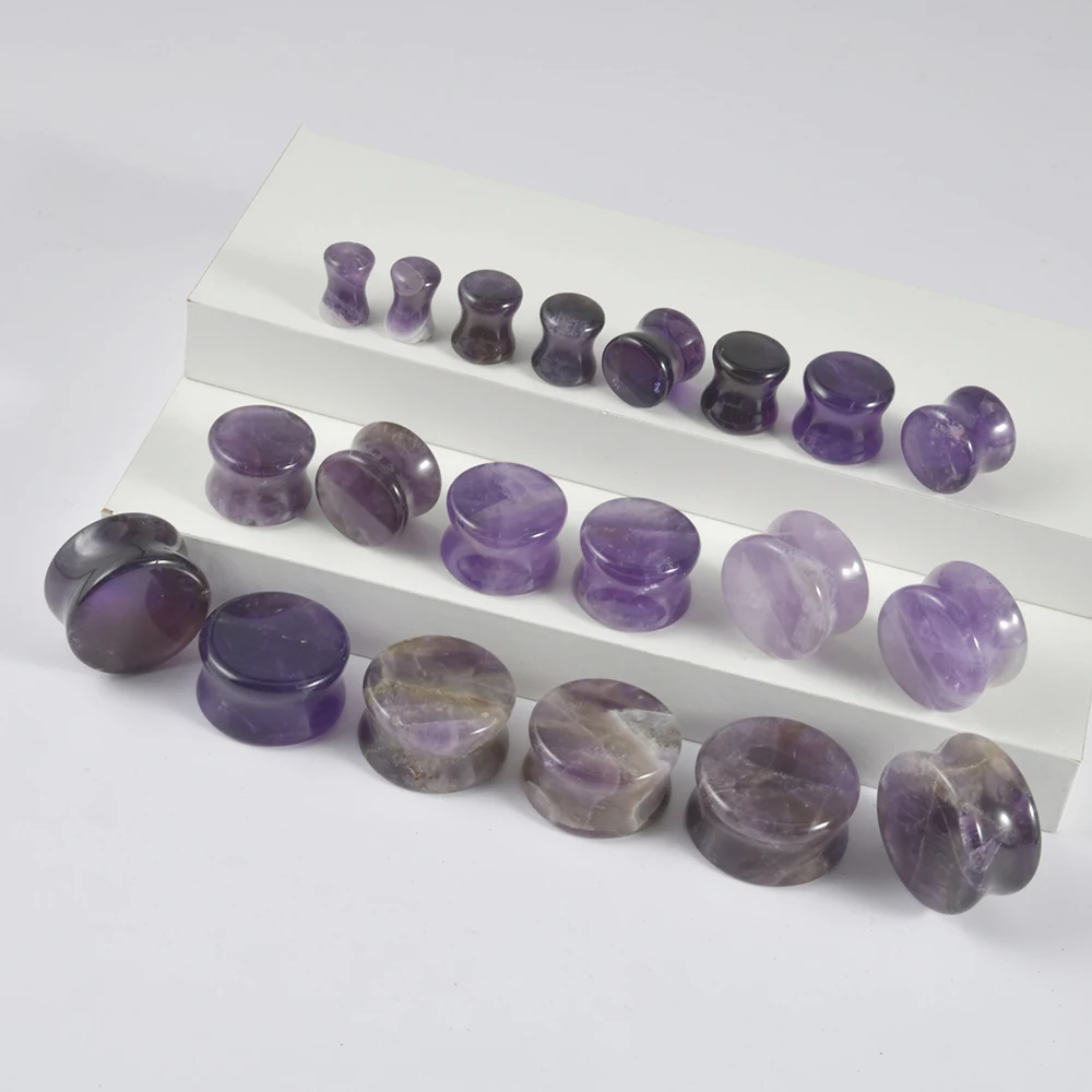 천연석 더블 플레어 플러그 오팔 쿼츠 이어 터널 게이지, 컬러풀 스톤 이어 익스팬더, 웨이트 바디 피어싱 쥬얼리, 2 개