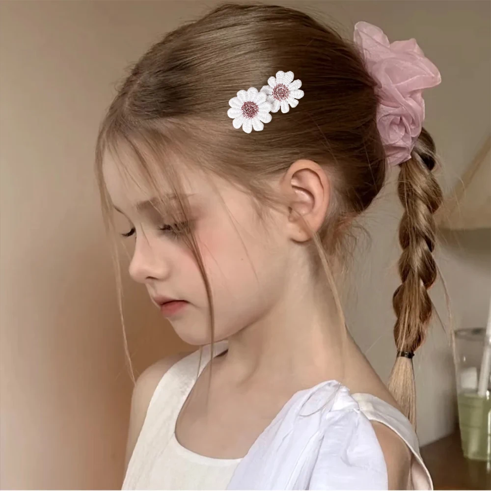 1/2/4 세트 데이지 꽃 헤어 클립 아기 여자아이 헤어핀 유아용 레이스 흰색 바레트 공주 훅 유아 액세서리 한국 스타일