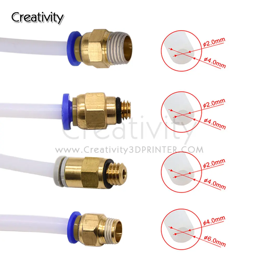 창의성 3D PC4-M6 PC4-M5 PC4-01 PC6-01 공압 직선 커넥터 부품 보어 4mm PTFE 튜브 필라멘트 M6 피드 피팅 커플러