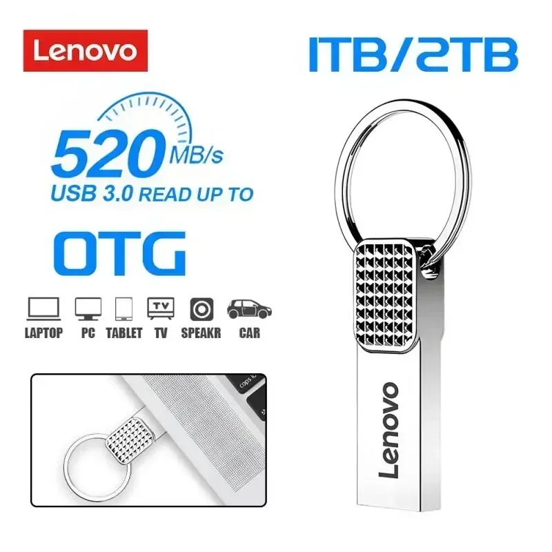 레노버 USB 플래시 드라이브 금속 USB 3.0 펜 드라이브 키, C타입 고속 펜 드라이브, 휴대폰용 미니 플래시 드라이브, 2TB, 512GB, 1TB, 128GB