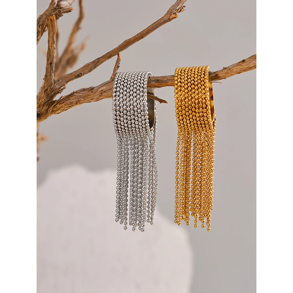 Yhpup 성명 스테인레스 스틸 체인 술 손가락 반지 조정 가능한 18K PVD 도금 고품질 매력 세련된 황금 보석