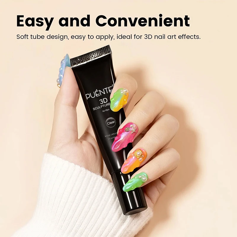 PUENTE 15ML 클리어 3D 닦아내지 않는 조각 젤 매니큐어 3D 크롬 네일 아트 디자인 라인 석 접착제 모델링 네일 아트 젤 담그기