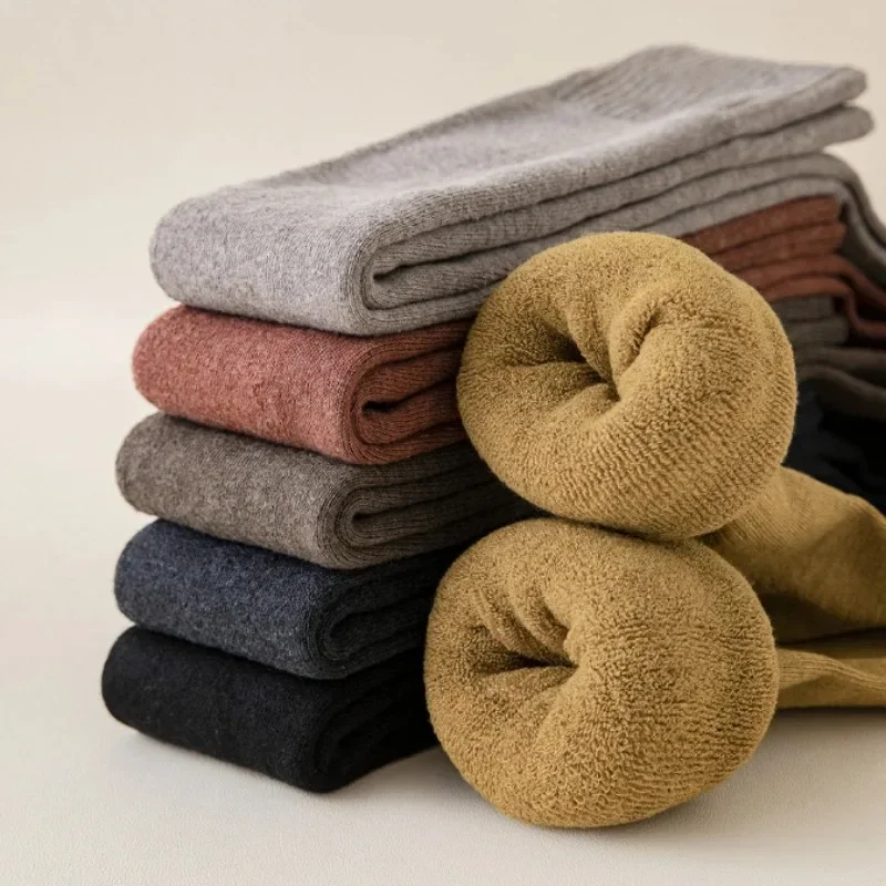 따뜻한 긴 튜브 양말, 두꺼운 튜브, 무릎 위 무릎 길이 양말, 테리 단색, 두꺼운 종아리 양말, 겨울