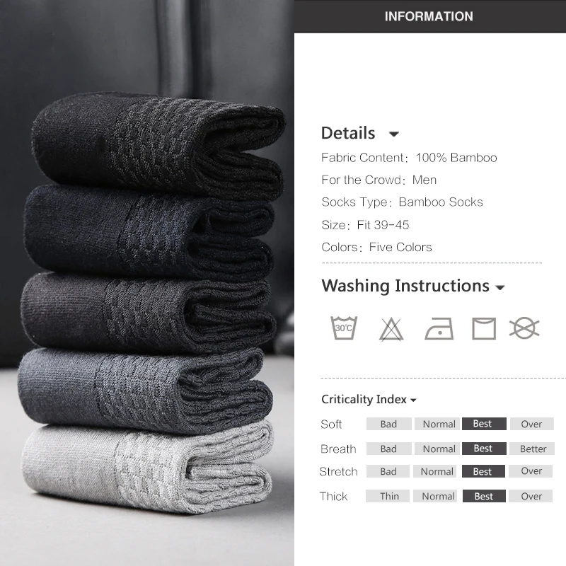 남성용 대나무 섬유 양말 10켤레/세트 2025 신상 압축 가을 롱 블랙 비즈니스 캐주얼 남성 드레스 양말 선물 플러스 사이즈 42-45