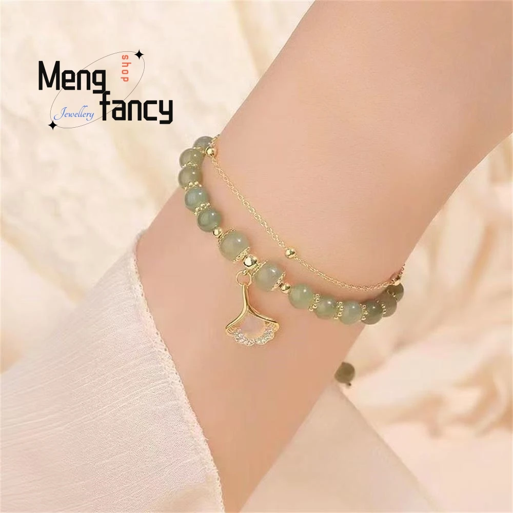 천연 Hetian Jasper 세 가지 삶에는 살구가 있습니다. 이중 살구 잎 팔찌 절묘한 매력 럭셔리 패션 쥬얼리