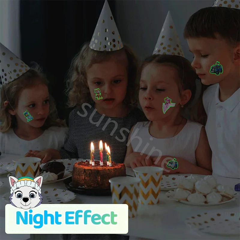 PAW 순찰 어린이를위한 빛나는 문신 개 스타일 임시 문신 스티커 어린이 소년 소녀 글로우 파티 용품 어린이를위한 선물