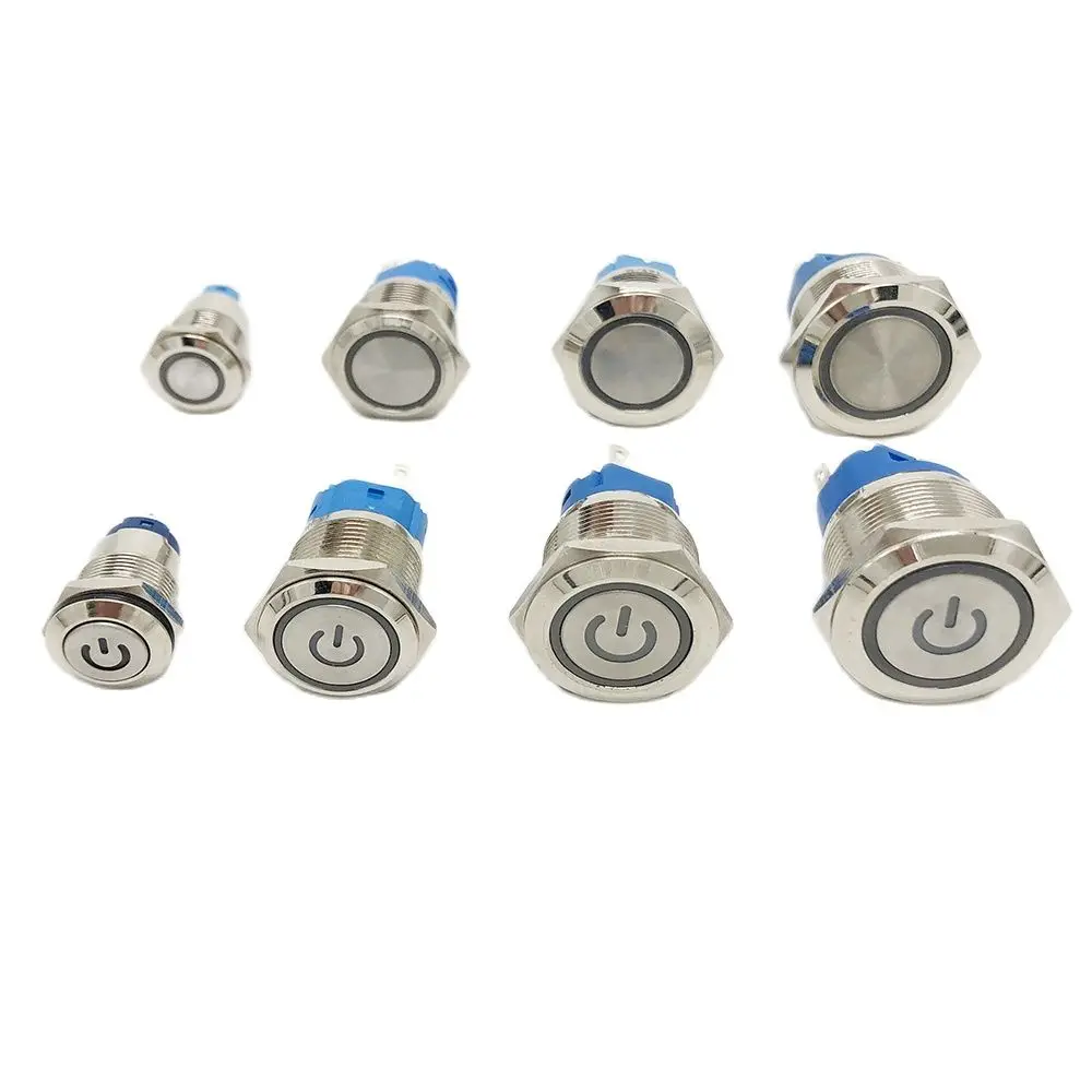 금속 푸시 버튼 스위치 순간/래칭 Led 백라이트 5/12/24/220V 고정 전원 시작 중지 켜기/끄기 Diy 전자