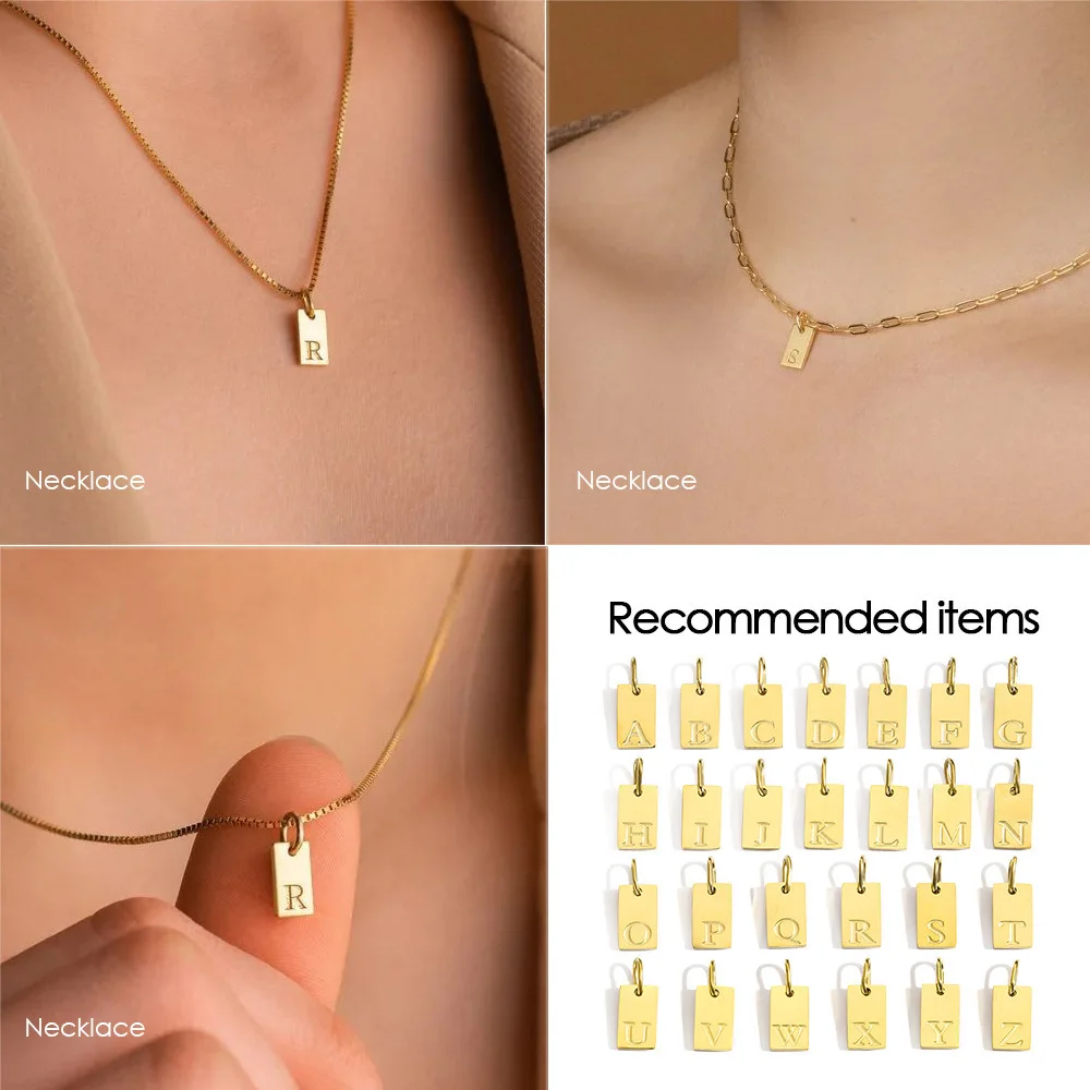 세련된 스테인레스 스틸 스퀘어 골드 컬러 펜던트 교수형 26 글자 DIY 팔찌 애완 동물 목걸이 목걸이 쥬얼리 만들기