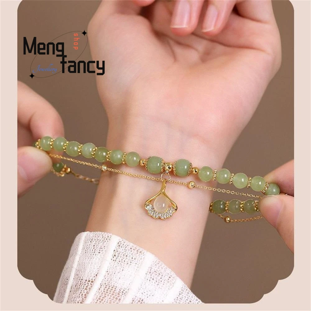 천연 Hetian Jasper 세 가지 삶에는 살구가 있습니다. 이중 살구 잎 팔찌 절묘한 매력 럭셔리 패션 쥬얼리