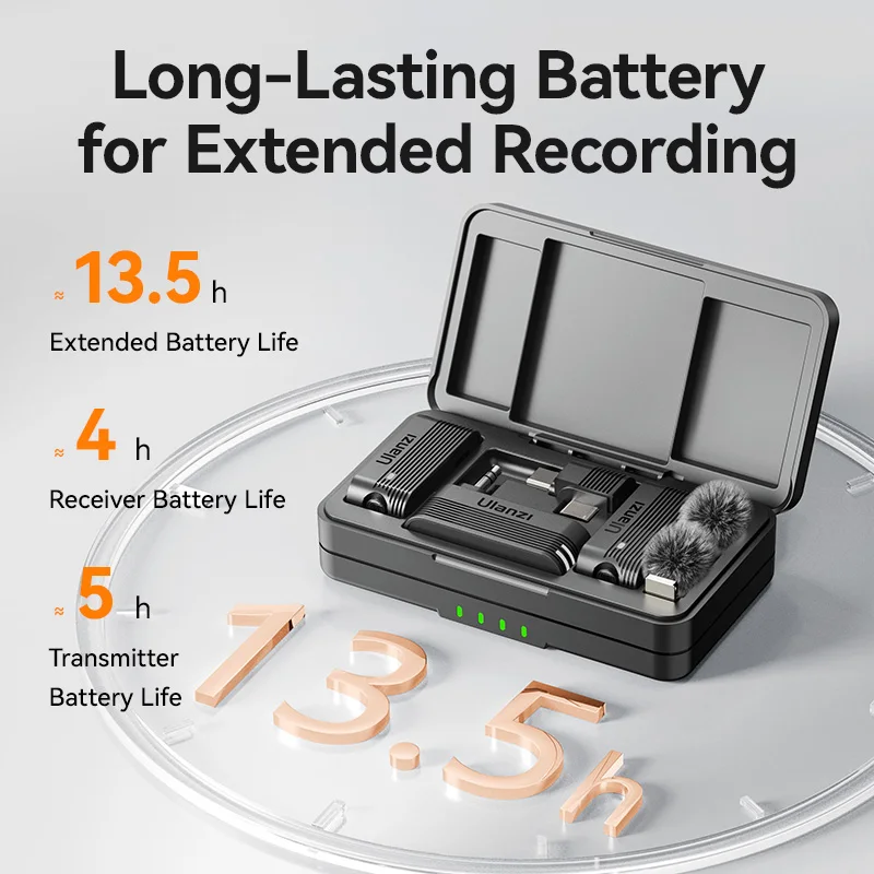 Ulanzi A100 무선 마이크 Lavalier MIC for iPhone 16 15 Pro(Max) 카메라 사운드 녹음 실시간 모니터링 J12 업그레이드