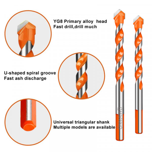 3-12mm 스레드 삼각형 텅스텐 강철 벽 타일 콘크리트 드릴링 비트 가정용 대리석 대 군주 다이아몬드 핸드 전기 드릴