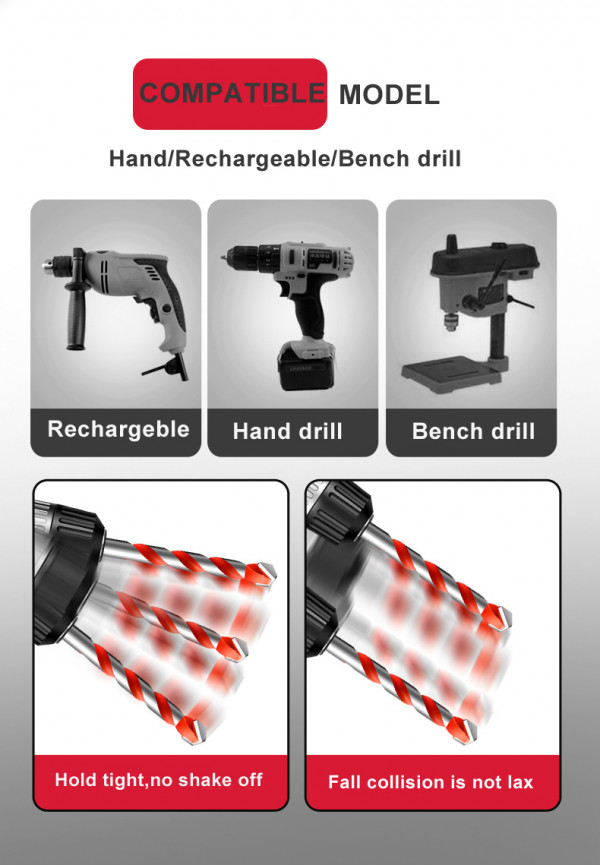 3-12mm 스레드 삼각형 텅스텐 강철 벽 타일 콘크리트 드릴링 비트 가정용 대리석 대 군주 다이아몬드 핸드 전기 드릴