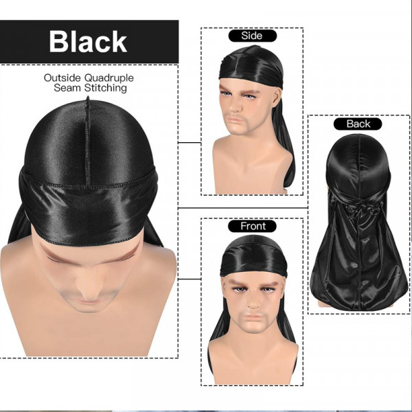 1-4Pcs 새로운 실크 Durag Bandana Turban 모자 남자 통기성 긴 꼬리 Doo Rag 남성용 Durags 해적 모자 머리띠