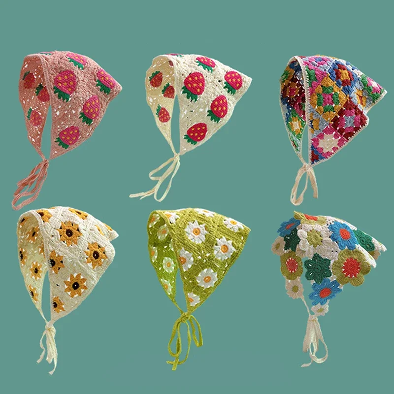 한국 귀여운 수제 크로셰 할로우 삼각형 머리띠 수건, 용수철 및 여름 여행 문학 사진 헤어 스카프 title=한국 귀여운 수제 크로셰 할로우 삼각형 머리띠 수건, 용수철 및 여름 여행 문학 사진 헤어 스카프 