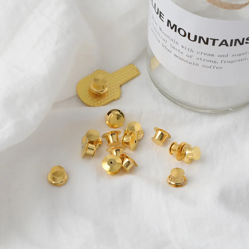 10 개/갑 안전 브로치 잠금 잠금 걸쇠 금속 핀 뒤로 버튼 버클 대량 핀 키퍼 브로치베이스 쥬얼리 액세서리