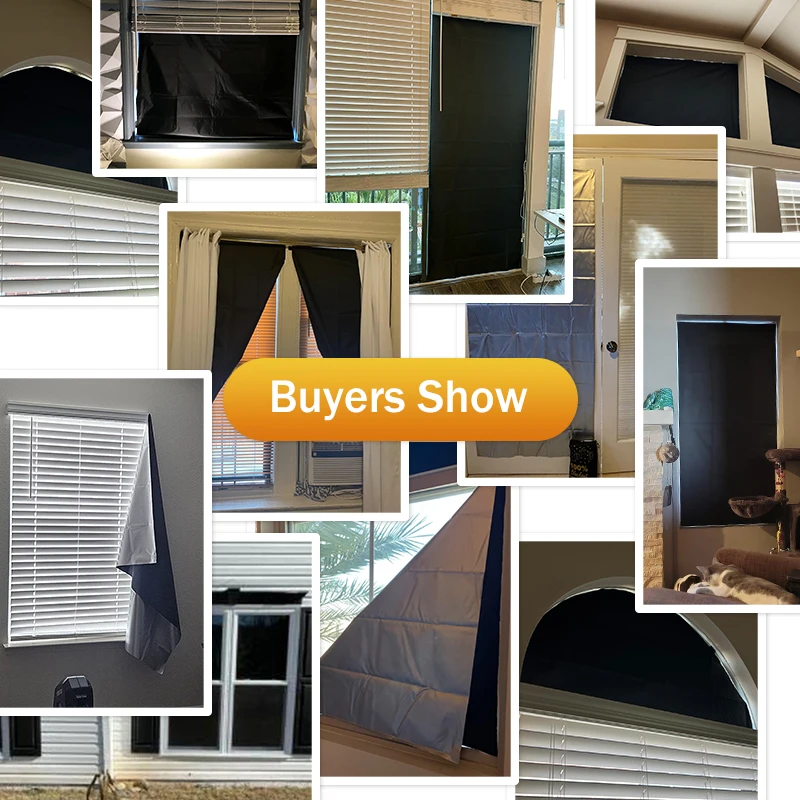 이동식 휴대용 여행 차단 암막 커튼, 가장 어두운 창문 필름 천, 임시 DIY 암막 커튼 비천공 임시 커튼 나노 접착 완전 암막 실버 코팅 블랙 천 커튼