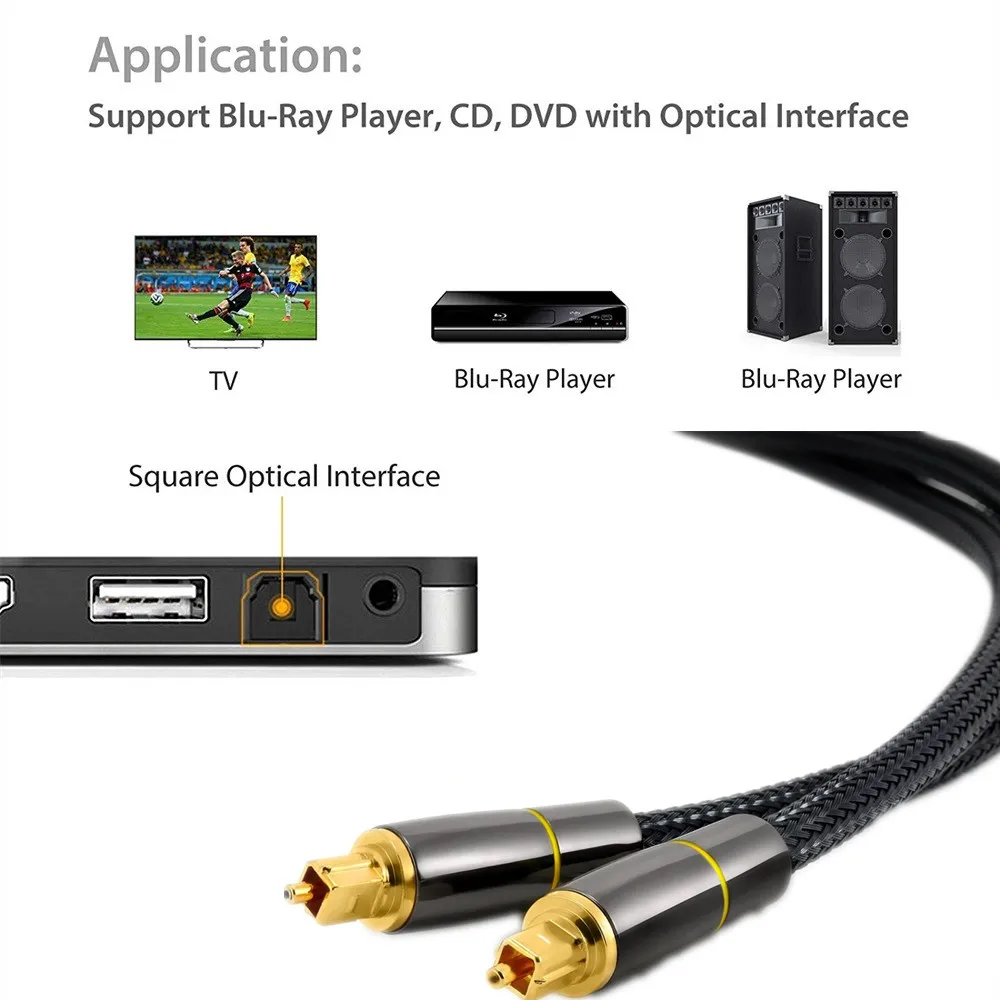 CYANMI HIFI 5.1 디지털 광학 오디오 케이블, 증폭기용 Toslink SPDIF 동축 케이블, 블루레이 Xbox 360 PS4 사운드바 광섬유 케이블