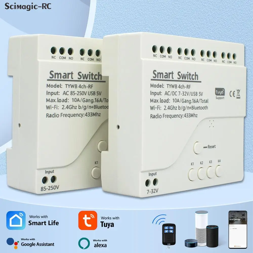 Tuya-스마트 Wifi 모터 스위치 모듈, 5V 12V 24V 32V 220V RF 433 라디오 원격 제어 Alexa Google Home 용 4 채널 인칭 릴레이 title=Tuya-스마트 Wifi 모터 스위치 모듈, 5V 12V 24V 32V 220V RF 433 라디오 원격 제어 Alexa Google Home 용 4 채널 인칭 릴레이 
