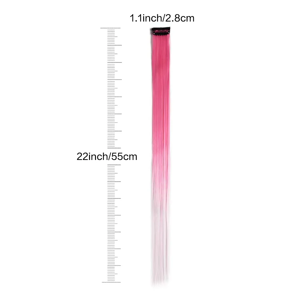 6개/갑 컬러 파티 하이라이트 클립(여성용 헤어 익스텐션) 22인치 멀티 컬러 스트레이트 헤어 합성 헤어피스