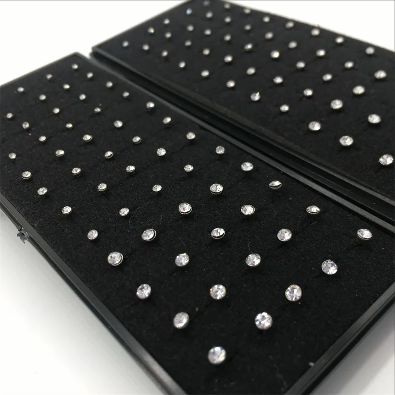 여성용 L자형 라인석 크리스탈 스테인레스 스틸 코 피어싱, 귀 뼈, 저자극성 바디 쥬얼리 피어싱, 패션 60 개