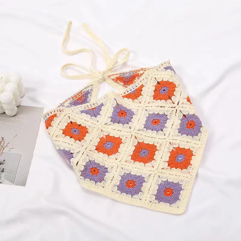 한국 귀여운 수제 크로셰 할로우 삼각형 머리띠 수건, 용수철 및 여름 여행 문학 사진 헤어 스카프
