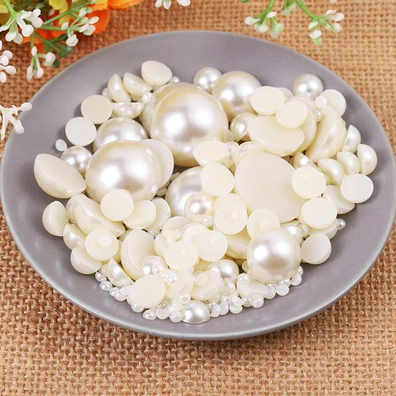20-1000PCS 하프 플랫 백 모조 진주 비즈 화이트/베이지 라운드 느슨한 진주 구슬 DIY 공예 보석 Scrapbooking 2/4/8-16mm