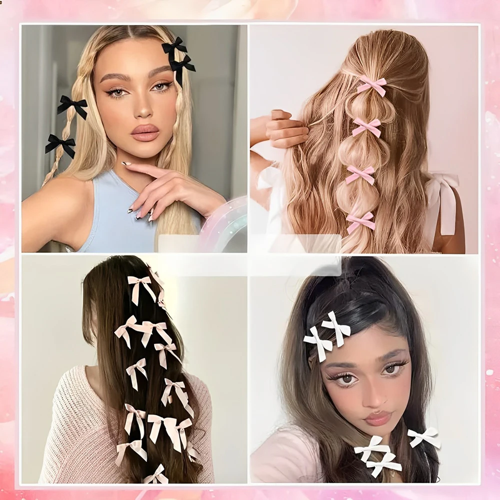 5-24Pcs Y2k 소녀 활 미니 헤어 클립 금속 머리핀 머리 장식 자용 수제 리본 활 앞머리 클립 패션 헤어 액세서리
