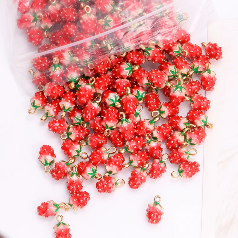 10Pcs 에나멜 딸기 수지 매력 KC 골드 컬러 과일 펜던트 DIY 패션 펜던트 귀걸이 액세서리 쥬얼리 장식품 만들기