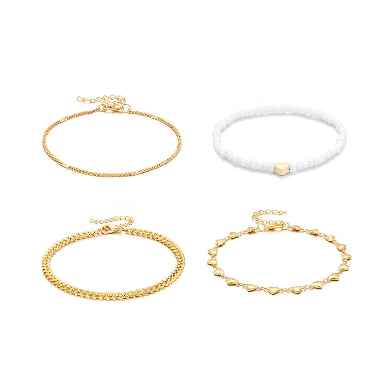 보호 다층 비즈 하트 체인 발찌 팔찌, 매력적인 발찌 샌들, 맨발 비치 발, 신부 발렌타인 쥬얼리 J41