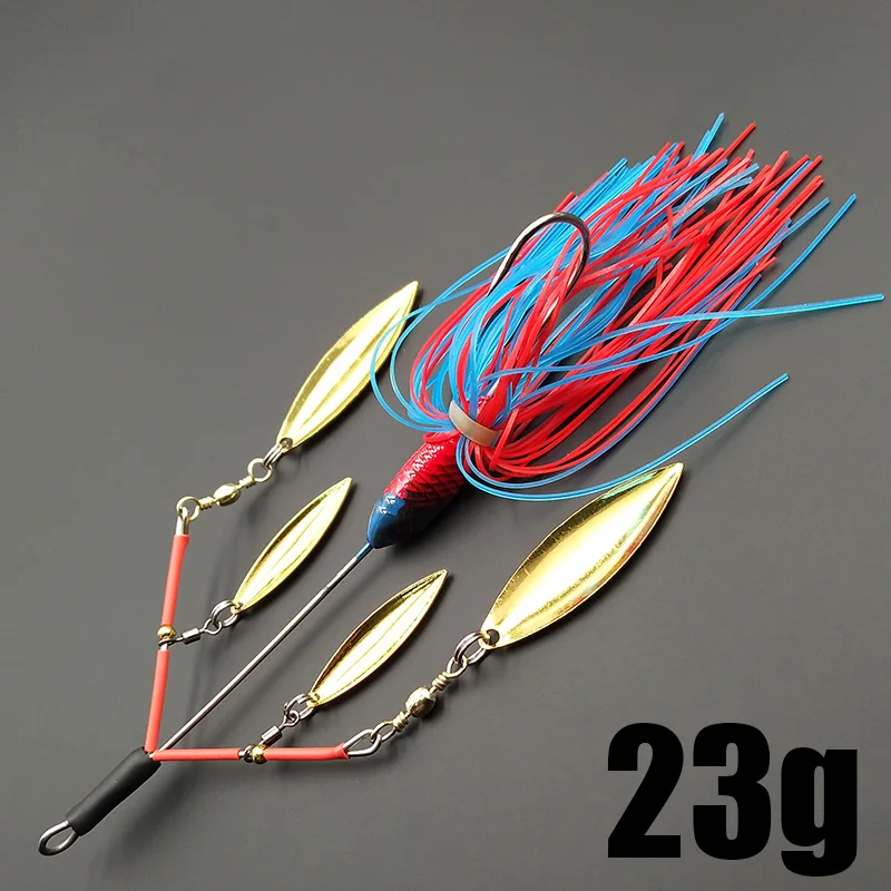 Lunker Spinner Baits 하드 낚시 미끼 23g 시끄러운 버즈 회전 블레이드 버블 진동 탠덤 스핀 버드 나무베이스 송어 퍼치 파이크