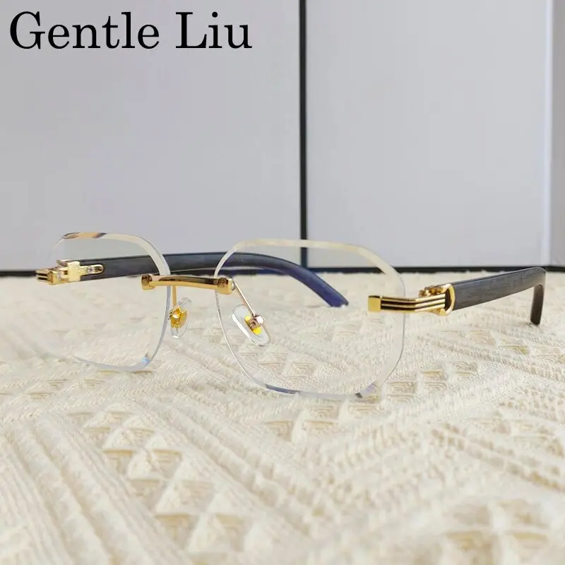 빈티지 스퀘어 무테 선글라스 남자 2025 럭셔리 브랜드 트렌디 한 Frameless 펑크 UV400 안경 안티 블루 라이트 처방 안경