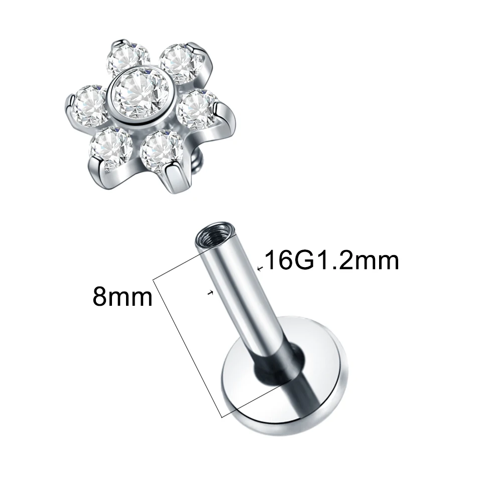 1Pc G23 티타늄 Labret 귀 Tragus 귀걸이 스터드 내부 스레드 지르콘 립 링 연골 헬릭스 피어싱 바디 쥬얼리 16G