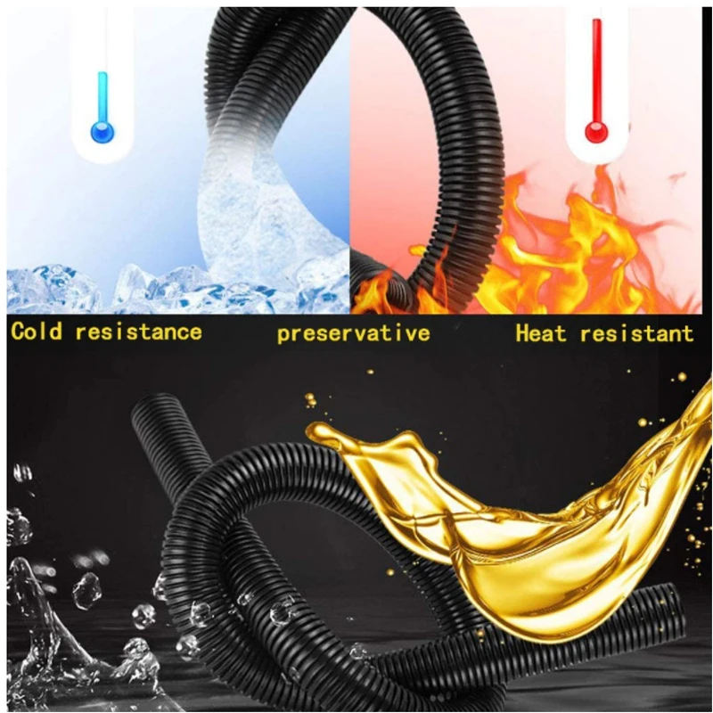 3/1m 절연 골판지 튜브 파이프 나일론 와이어 하네스 케이싱 케이블 슬리브 코드 덕트 커버 자동차 자동차 기계 라인 보호기