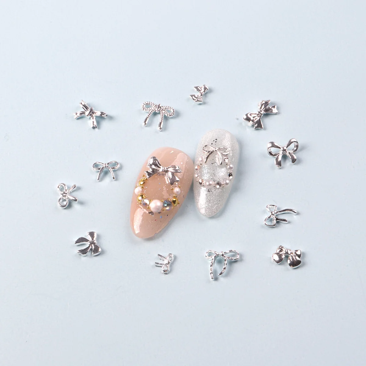 TSZS 일본 네일 파츠네일 리본파츠12 그리드 3D 실버 보우 쥬얼리 네일 아트 참 믹스 모양 Bowknot 네일 참 리본 네일 매니큐어 장식네일 리본파츠네일 미니 리본